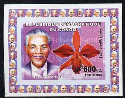 Congo 2006 Humanitarians & Orchids #1 - Nelson Mandela individual imperf deluxe sheet unmounted mint. Note this item is privately produced and is offered purely on its th..., stamps on orchids, stamps on flowers, stamps on personalities, stamps on mandela, stamps on nobel, stamps on peace, stamps on racism, stamps on human rights