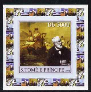 St Thomas & Prince Islands 2004 Jules Verne #2 - With Tall Ships individual imperf deluxe sheet unmounted mint. Note this item is privately produced and is offered purely on its thematic appeal, stamps on ships, stamps on personalities, stamps on literature, stamps on sci-fi
