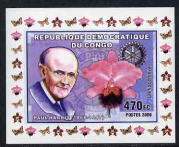 Congo 2006 Paul Harris, Orchid & Rotary #2 individual imperf deluxe sheet unmounted mint. Note this item is privately produced and is offered purely on its thematic appeal, stamps on personalities, stamps on rotary, stamps on flowers, stamps on orchids