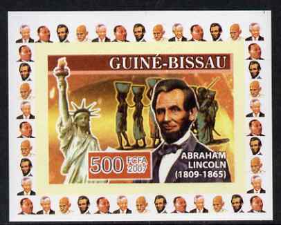 Guinea - Bissau 2007 Humanitarians #4 - Abraham Lincoln & Statue of Liberty individual imperf deluxe sheet unmounted mint. Note this item is privately produced and is off..., stamps on personalities, stamps on americana, stamps on statue of liberty, stamps on usa presidents, stamps on lincoln