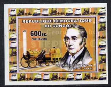 Congo 2006 George Stephenson #1 - With the Rocket individual imperf deluxe sheet unmounted mint. Note this item is privately produced and is offered purely on its themati..., stamps on personalities, stamps on railways