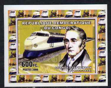 Congo 2006 George Stephenson #3 - With Japanese Bullet Train individual imperf deluxe sheet unmounted mint. Note this item is privately produced and is offered purely on ..., stamps on personalities, stamps on railways