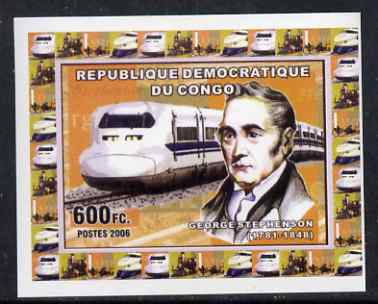 Congo 2006 George Stephenson #4 - With Modern High Speed Train individual imperf deluxe sheet unmounted mint. Note this item is privately produced and is offered purely o..., stamps on personalities, stamps on railways