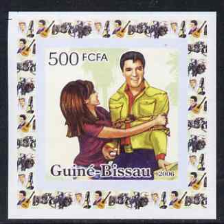 Guinea - Bissau 2006 Elvis Presley #1 - Tied up with a girl individual imperf deluxe sheet unmounted mint. Note this item is privately produced and is offered purely on its thematic appeal, stamps on personalities, stamps on elvis, stamps on music, stamps on films, stamps on cinema, stamps on movies, stamps on pops, stamps on rock