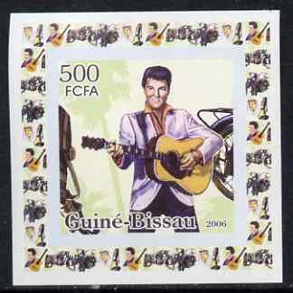 Guinea - Bissau 2006 Elvis Presley #2 - At the Mike with Motorcycle behind individual imperf deluxe sheet unmounted mint. Note this item is privately produced and is offe..., stamps on personalities, stamps on elvis, stamps on music, stamps on films, stamps on cinema, stamps on movies, stamps on pops, stamps on rock, stamps on motorbikes, stamps on microphones, stamps on guitars