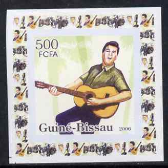Guinea - Bissau 2006 Elvis Presley #3 - Singing with Guitar behind individual imperf deluxe sheet unmounted mint. Note this item is privately produced and is offered purely on its thematic appeal, stamps on , stamps on  stamps on personalities, stamps on  stamps on elvis, stamps on  stamps on music, stamps on  stamps on films, stamps on  stamps on cinema, stamps on  stamps on movies, stamps on  stamps on pops, stamps on  stamps on rock, stamps on  stamps on guitars