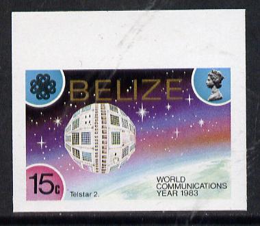 Belize 1983 Communications 15c (Telstar 2) in unmounted mint imperf marginal single (as SG 753), stamps on communications   space