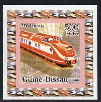 Guinea - Bissau 2006 High Speed Trains #3 - TEE Express individual imperf deluxe sheet unmounted mint. Note this item is privately produced and is offered purely on its t..., stamps on railways