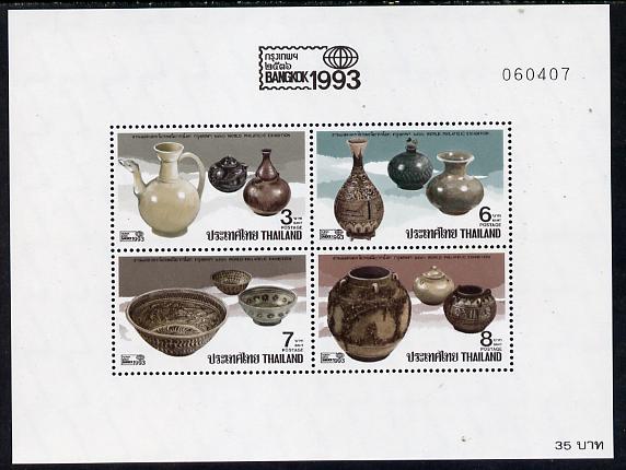 Thailand 1993 'Bangkok 1993' Stamp Exhibition (Pottery) perf m/sheet unmounted mint SG MS 1670, stamps on pottery, stamps on stamp exhibitions