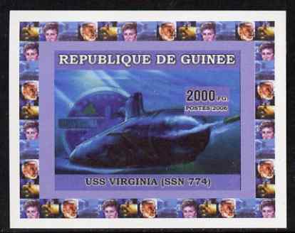 Guinea - Bissau 2006 Submarines #1 - USS Virginia individual imperf deluxe sheet unmounted mint. Note this item is privately produced and is offered purely on its themati..., stamps on ships, stamps on submarines