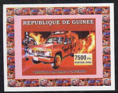 Guinea - Conakry 2006 Japanese Fire Engines #3 individual imperf deluxe sheet unmounted mint. Note this item is privately produced and is offered purely on its thematic a..., stamps on fire