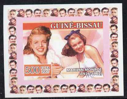 Guinea - Bissau 2007 Cinema Stars #1 - Marilyn Monroe individual imperf deluxe sheet unmounted mint. Note this item is privately produced and is offered purely on its thematic appeal, stamps on personalities, stamps on films, stamps on cinema, stamps on movies, stamps on music, stamps on marilyn, stamps on monroe