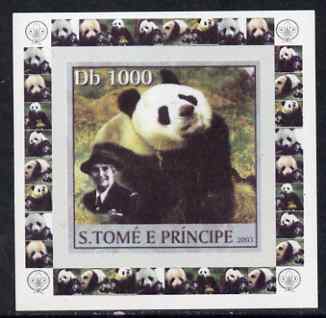 St Thomas & Prince Islands 2003 Pandas (with Lady Baden-Powell) #1 individual imperf deluxe sheet unmounted mint as Mi 2148, stamps on scouts, stamps on animals, stamps on bears, stamps on pandas