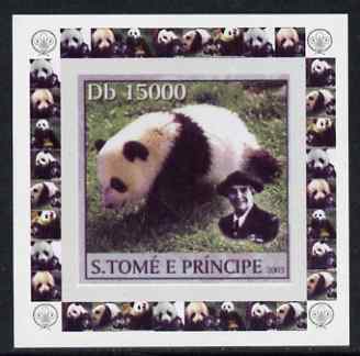 St Thomas & Prince Islands 2003 Pandas (with Lady Baden-Powell) #6 individual imperf deluxe sheet unmounted mint as Mi 2153, stamps on scouts, stamps on animals, stamps on bears, stamps on pandas