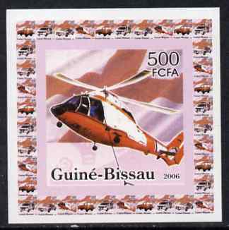 Guinea - Bissau 2006 Red Cross & Emergency Services #1 - Helicopter individual imperf deluxe sheet unmounted mint. Note this item is privately produced and is offered pur..., stamps on red cross, stamps on rescue, stamps on helicopters, stamps on aviation, stamps on flags