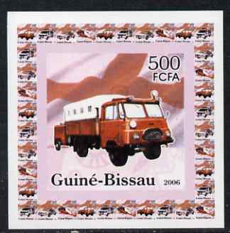 Guinea - Bissau 2006 Red Cross & Emergency Services #4 - Fire Truck individual imperf deluxe sheet unmounted mint. Note this item is privately produced and is offered purely on its thematic appeal, stamps on red cross, stamps on rescue, stamps on fire, stamps on flags