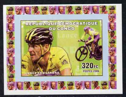 Congo 2006 Famous Cyclists #2 - Lance Armstrong individual imperf deluxe sheet unmounted mint, stamps on personalities, stamps on sport, stamps on bicycles