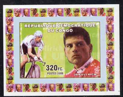 Congo 2006 Famous Cyclists #3 - Jan Ullrich individual imperf deluxe sheet unmounted mint, stamps on personalities, stamps on sport, stamps on bicycles