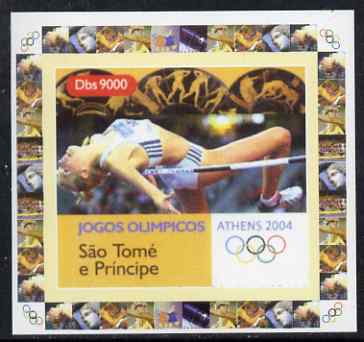 St Thomas & Prince Islands 2004 Athens Olympic Games #4 - High Jump individual imperf deluxe sheet unmounted mint. Note this item is privately produced and is offered purely on its thematic appeal , stamps on sport, stamps on olympics, stamps on high jump