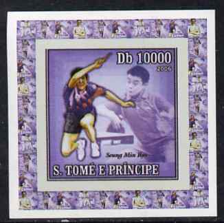 St Thomas & Prince Islands 2006 Olympic Gold Medalists #2 - Seung Min Ryu (Table Tennis) individual imperf deluxe sheet unmounted mint. Note this item is privately produc..., stamps on sport, stamps on olympics, stamps on personalities, stamps on table tennis