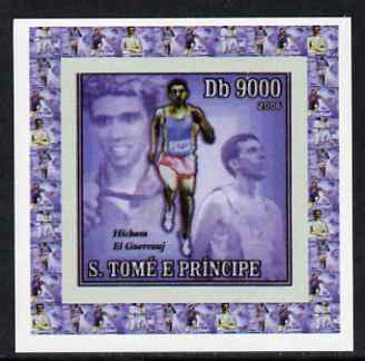 St Thomas & Prince Islands 2006 Olympic Gold Medalists #4 - Hicham El Guerrouj (Running) individual imperf deluxe sheet unmounted mint. Note this item is privately produc..., stamps on sport, stamps on olympics, stamps on personalities, stamps on running