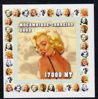 Mozambique 2002 40th Anniversary of Death of Marilyn Monroe #5 individual imperf deluxe sheet unmounted mint. Note this item is privately produced and is offered purely o..., stamps on personalities, stamps on women, stamps on films, stamps on cinema, stamps on movies, stamps on marilyn, stamps on marilyn monroe