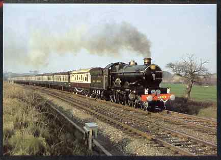 Postcard produced in 1980's in full colour showing GWR 1904 rebuilt Castle Class 4-6-0 Pendennis Castle, unused and pristine, stamps on railways, stamps on castles