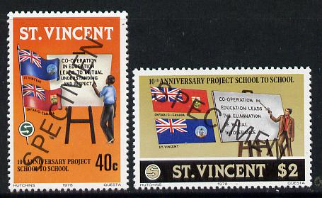 St Vincent 1978 School Twinning set of 2 optd Specimen unmounted mint, as SG 564-65  , stamps on education      flags