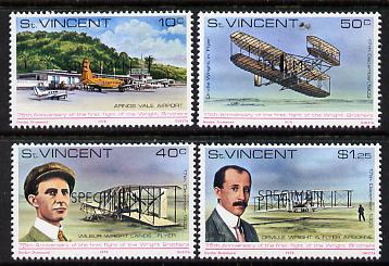 St Vincent 1978 75th Anniversary of First Flight perf set of 4 optd Specimen unmounted mint, as SG 566-69, stamps on aviation