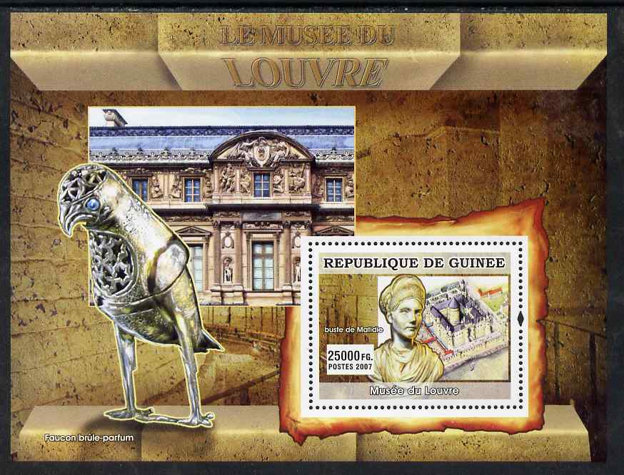 Guinea - Conakry 2007 The Louvre Museum (Bust & Falcon) perf souvenir sheet unmounted mint, stamps on arts, stamps on museums, stamps on sculpture, stamps on falcons