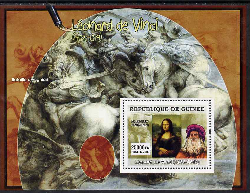Guinea - Conakry 2007 Italian Painters (Leonardo da Vinci) perf souvenir sheet unmounted mint, stamps on arts, stamps on personalities, stamps on leonardo, stamps on da vinci, stamps on arts, stamps on science, stamps on maths, stamps on sculpture, stamps on inventor, stamps on 
