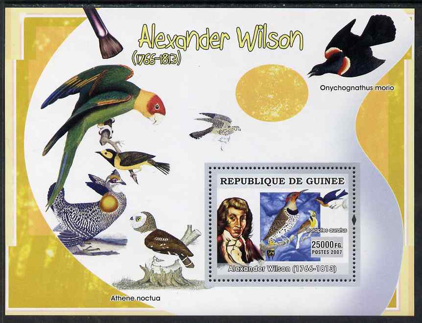 Guinea - Conakry 2007 Birds in Art (Alexander Wilson) perf souvenir sheet unmounted mint, stamps on , stamps on  stamps on arts, stamps on  stamps on birds, stamps on  stamps on wilson, stamps on  stamps on parrots