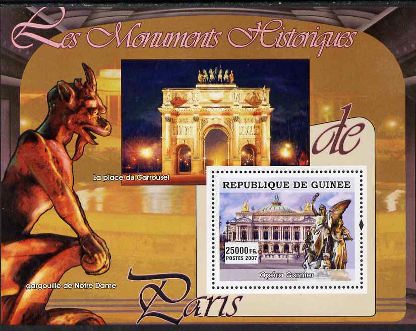 Guinea - Conakry 2007 Monuments of Paris (Opera Garnier) perf souvenir sheet unmounted mint, stamps on tourism, stamps on monuments, stamps on theatres