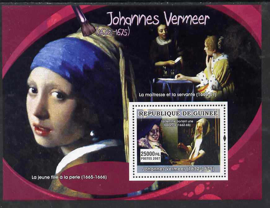 Guinea - Conakry 2007 Dutch Painters (Johannes Vermeer) perf souvenir sheet unmounted mint, stamps on arts, stamps on personalities, stamps on vermeer