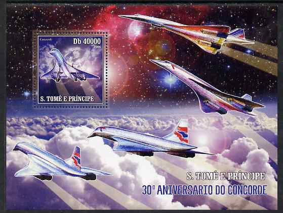 St Thomas & Prince Islands 2006 30th Anniversary of Concorde perf souvenir sheet unmounted mint, Mi BL 533, stamps on aviation, stamps on concorde