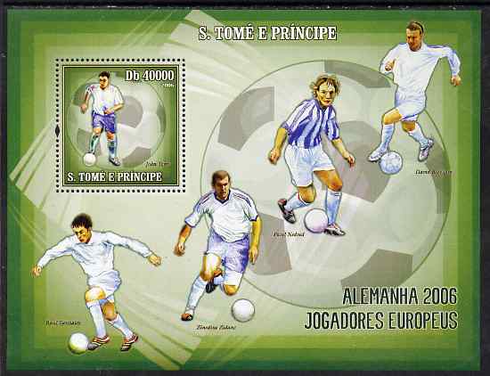 St Thomas & Prince Islands 2006 Football World Cup - European Players perf souvenir sheet unmounted mint, Mi BL 537, stamps on football