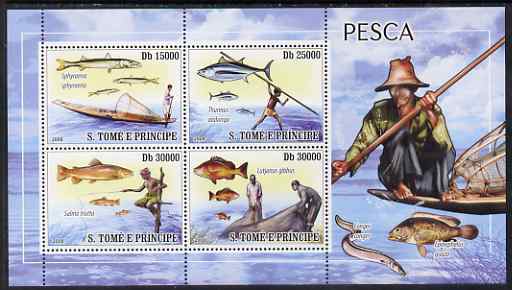 St Thomas & Prince Islands 2008 Fishing perf sheetlet containing 4 values unmounted mint, stamps on fish, stamps on fishing