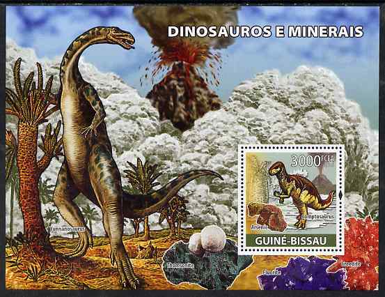 Guinea - Bissau 2008 Dinosaurs & Minerals perf souvenir sheet unmounted mint, stamps on dinosaurs, stamps on minerals, stamps on volcanoes