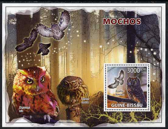 Guinea - Bissau 2008 Owls perf souvenir sheet unmounted mint, stamps on birds, stamps on birds of prey, stamps on owls