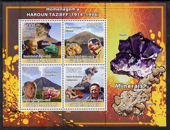 Guinea - Bissau 2008 Haroun Tazieff - Volcanoes & Minerals perf sheetlet containing 4 values unmounted mint, stamps on personalities, stamps on volcanoes, stamps on minerals