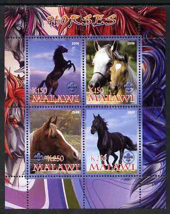 Malawi 2008 Horses perf sheetlet containing 4 values, each with Scout logo unmounted mint, stamps on animals, stamps on horses, stamps on scouts