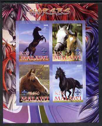Malawi 2008 Horses imperf sheetlet containing 4 values, each with Scout logo unmounted mint, stamps on , stamps on  stamps on animals, stamps on  stamps on horses, stamps on  stamps on scouts