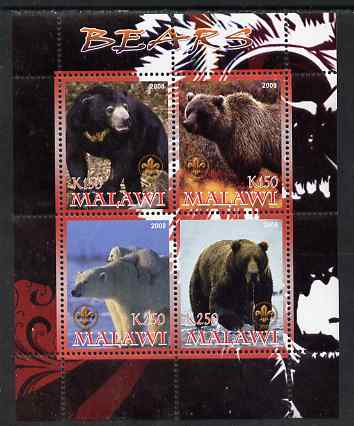 Malawi 2008 Bears perf sheetlet containing 4 values, each with Scout logo unmounted mint, stamps on animals, stamps on bears, stamps on scouts