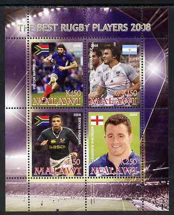Malawi 2008 The Best Rugby Players perf sheetlet containing 4 values, unmounted mint, stamps on sport, stamps on rugby, stamps on personalities