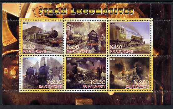 Malawi 2008 Steam Locomotives perf sheetlet containing 6 values unmounted mint, stamps on , stamps on  stamps on railways