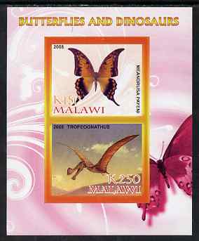 Malawi 2008 Butterflies & Dinosaurs #5 imperf sheetlet containing 2 values unmounted mint, stamps on butterflies, stamps on dinosaurs