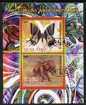 Malawi 2008 Butterflies & Dinosaurs #7 perf sheetlet containing 2 values fine cto used, stamps on , stamps on  stamps on butterflies, stamps on  stamps on dinosaurs