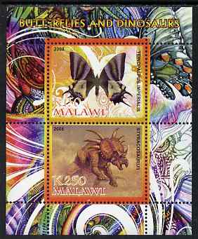 Malawi 2008 Butterflies & Dinosaurs #7 perf sheetlet containing 2 values unmounted mint, stamps on , stamps on  stamps on butterflies, stamps on  stamps on dinosaurs