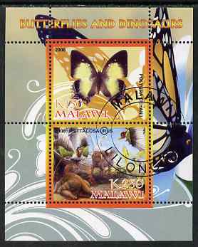 Malawi 2008 Butterflies & Dinosaurs #8 perf sheetlet containing 2 values fine cto used, stamps on , stamps on  stamps on butterflies, stamps on  stamps on dinosaurs