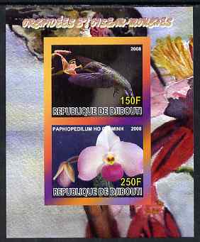Djibouti 2008 Hummingbirds & Orchids #1 imperf sheetlet containing 2 values unmounted mint, stamps on birds, stamps on hummingbirds, stamps on orchids, stamps on flowers